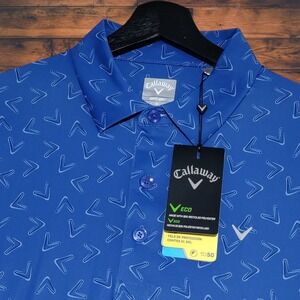 NEW Callaway Golf Polo Shirt Mens Medium All Over Chevron Print Galaxy Blue $70
